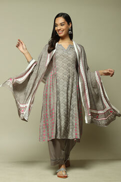 Grey Modal A-Line Kurta Palazzo Suit Set image number 0