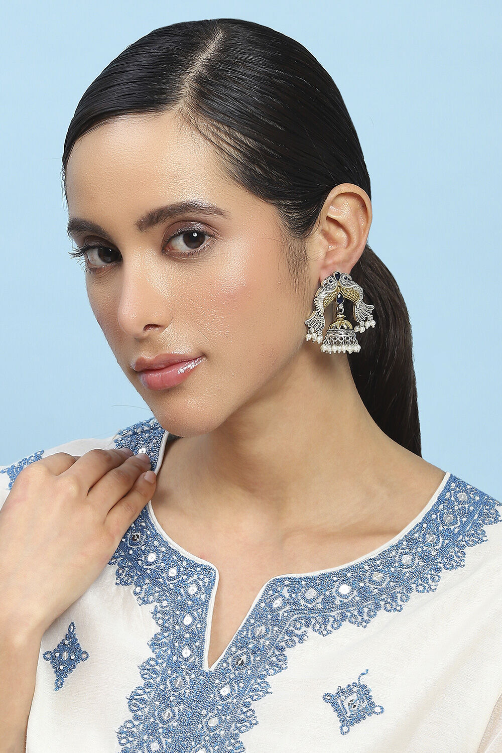 Blue Oxidised Brass Jhumka image number 3