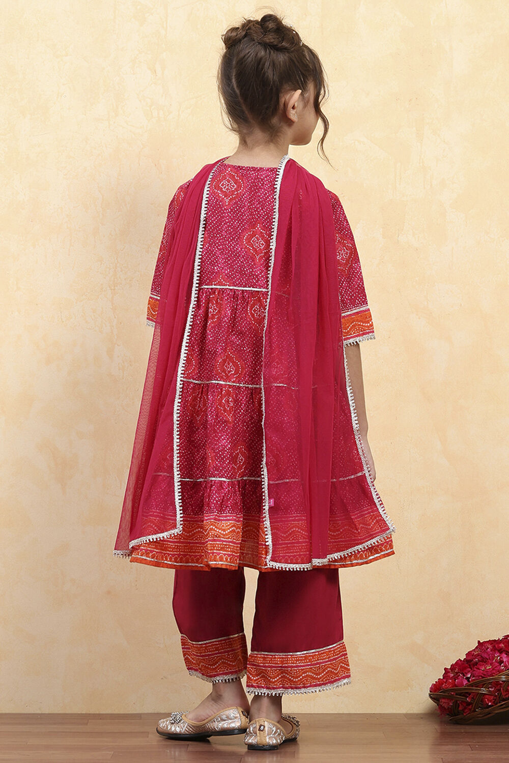 Pink Cotton Printed Tiered Suit Set image number 4