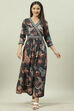 Black LIVA Flared Printed Dress image number 0