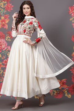 Rohit Bal Ivory Cotton Silk Anarkali Yarndyed Suit Set image number 0
