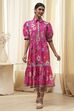 Pink Cotton Floral Printed Tiered Dress image number 5