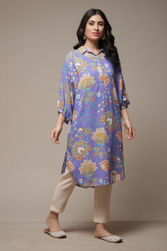 Purple Rayon Straight Printed Kurta image number 4