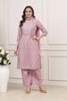 Pink Cotton Blend Straight Kurta Palazzo Suit Set image number 6