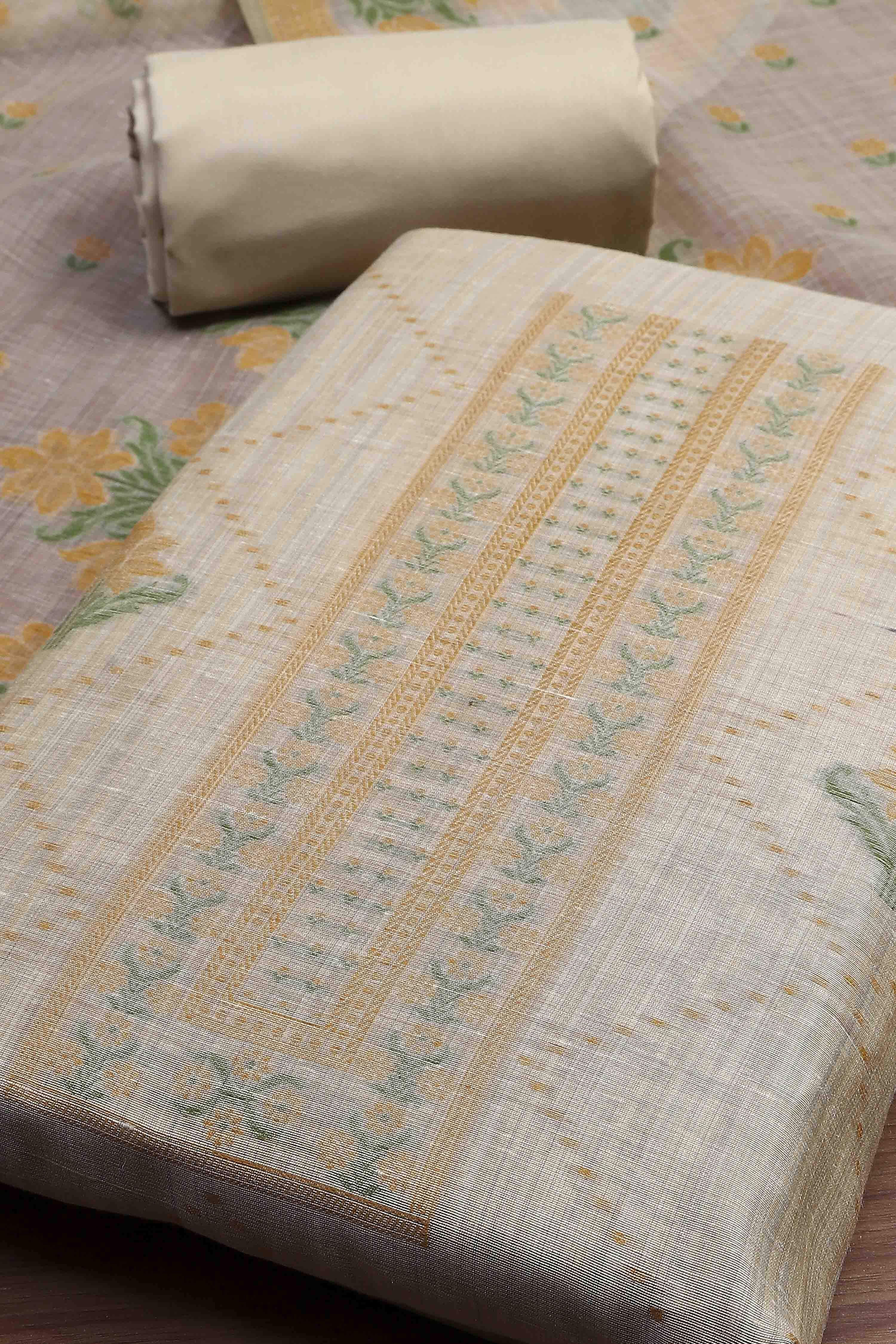 Yellow Cotton Attractive Floral Print Unstitched Suit Set image number 1