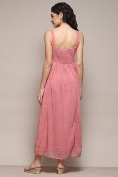 Blush Pink Polyester Flared Solid Dress image number 4