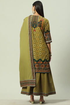 Olive Green Cotton Straight Kurta Sharara Suit Set image number 4