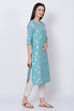 Light Turquoise Poly Metallic Cotton Straight Yarndyed Kurta image number 3