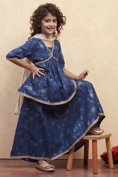 Navy Polyester Peplum Lehenga Set image number 0