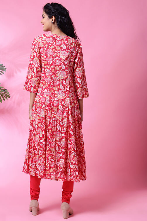 Blue Cotton Crushed Kalidar Kurta Churidar Suit Set image number 8