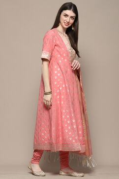 Blush Pink Poly Cotton Straight Suit Set image number 6