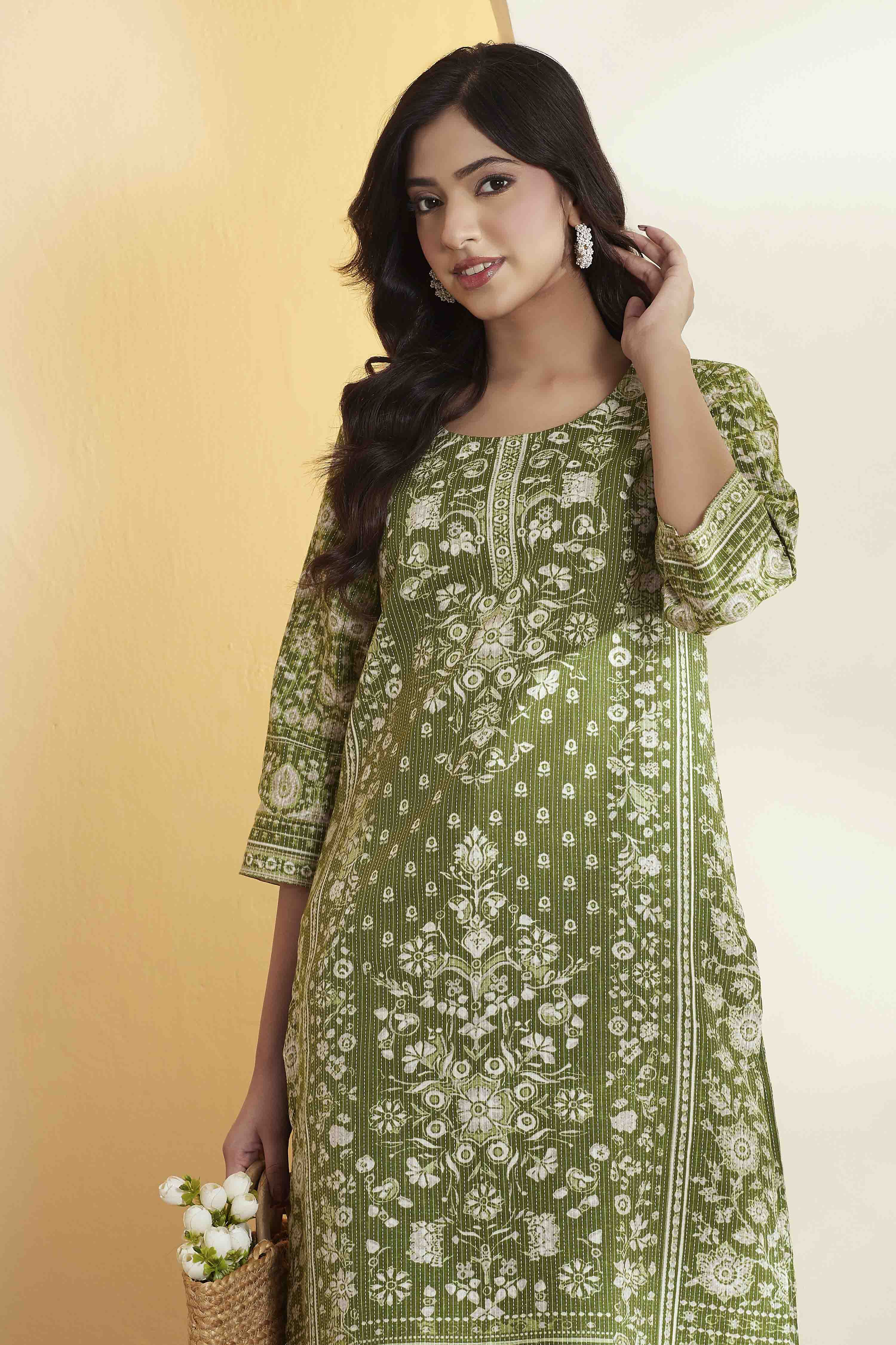 Green Cotton Straight Kurta image number 1