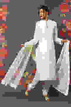 Rohit Bal Off White Cotton Blend Straight Kurta Suit Set image number 6