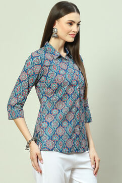 Blue Cotton Straight Printed Shirt image number 3