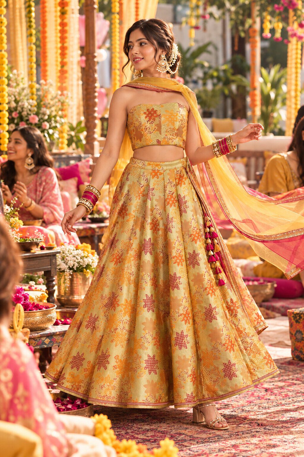 Mint Green Printed Kalidar Lehenga Set image number 0