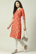 Burnt Orange Art Silk Straight Printed Kurta image number 5