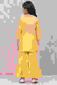 Yellow Cotton A-Line Printed Kurta Set image number 4