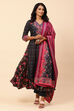 Black Cotton Double Layered Suit Set With Reversible Dupatta