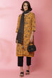 Navy Cotton Straight Printed Kurta image number 4