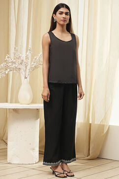 Black Cotton Blend A Line Suit Set image number 6