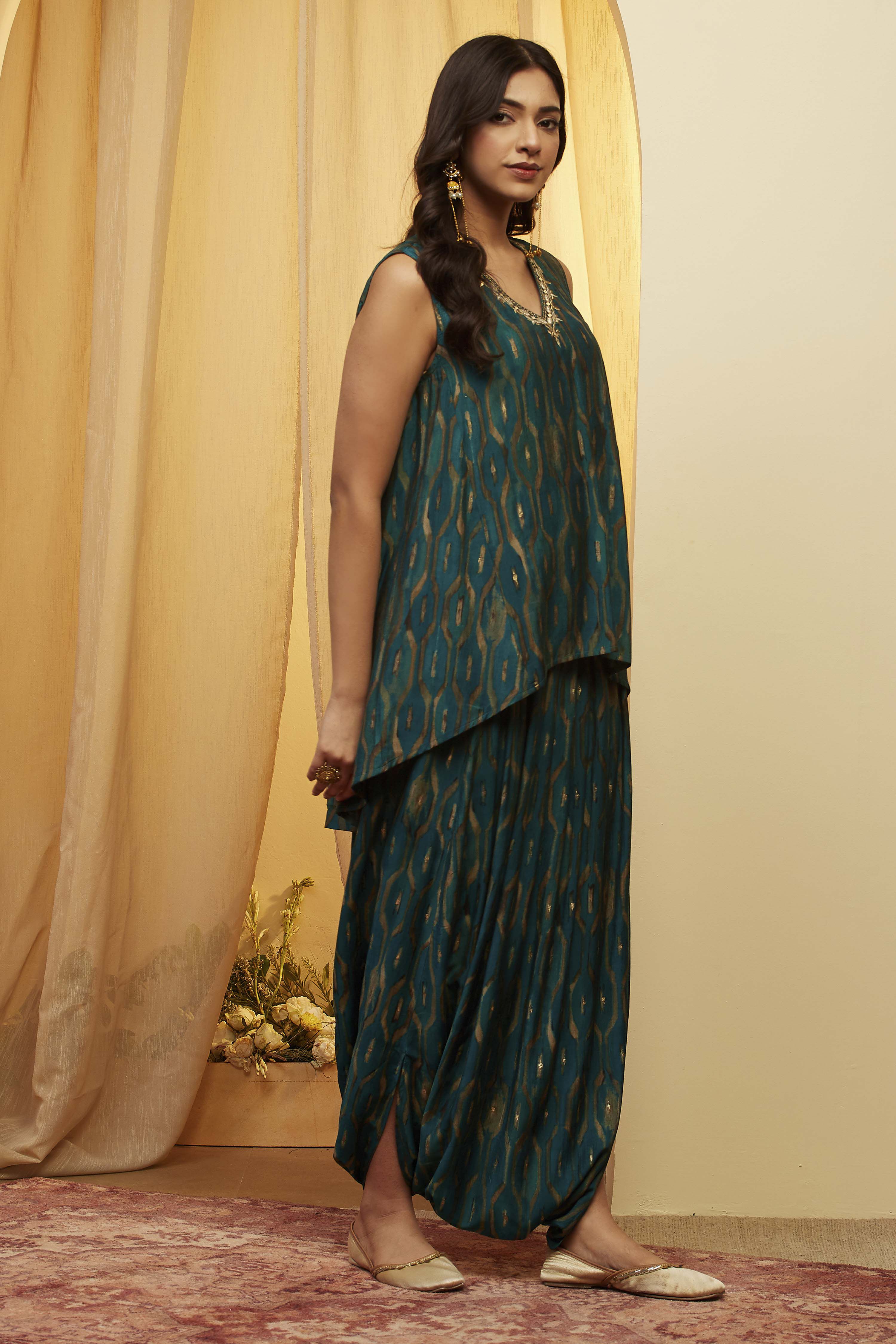 Teal Viscose Blend Straight Kurta Pants Set image number 3