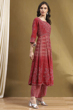 Red Modal Festive Anarkali Fusion Suit Set image number 5