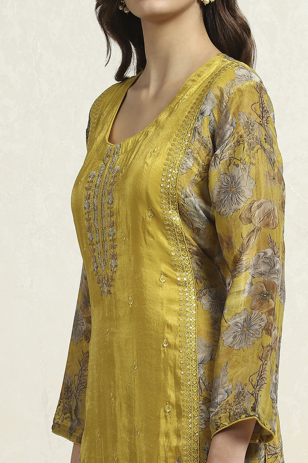 Lime Viscose Blend Embroidered Unstitched Suit Set image number 2