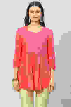 Pink LIVA Flared Solid Kurti image number 5