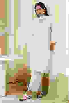 Off-White Cotton Schiffli Straight Suit Set image number 0