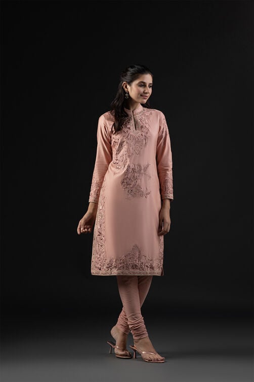 Rohit Bal Light Pink Cotton Silk Anarkali Printed Suit Set image number 10