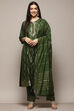 Green Viscose Yarndyed Kurta Regular Pants Suit Set image number 7