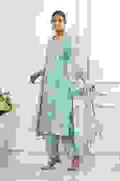 Green Cotton Straight Suit Set image number 3