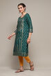 Bottle Green LIVA Straight Printed Kurta image number 2