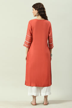 Coral Printed Rayon Straight Kurta Palazzo Suit Set image number 4