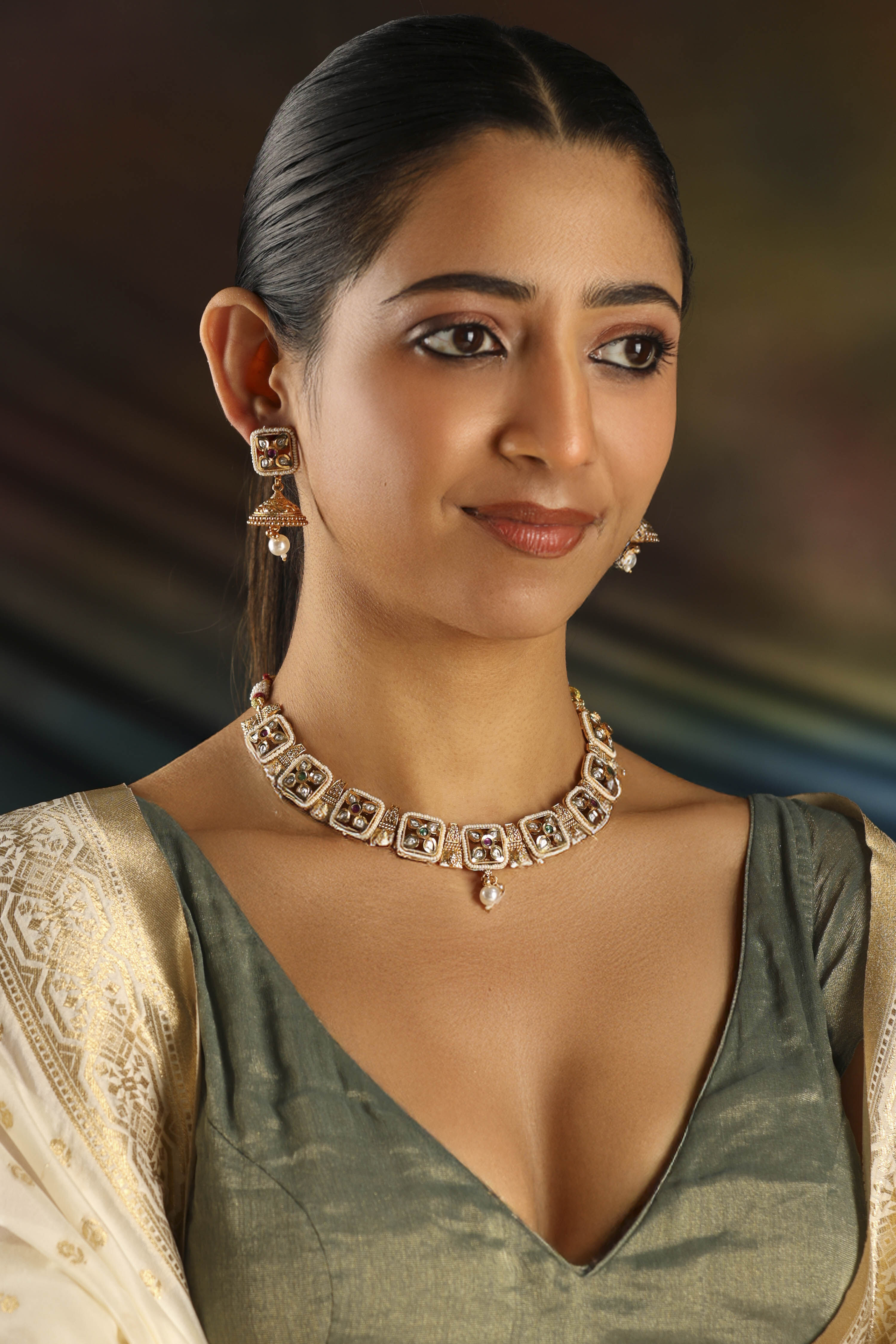 Green Pink Alloy Necklace Set image number 3