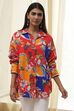 Orange Cotton Floral High-Low Shirt image number 5