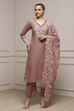 Beige Mul Chanderi Blend Hand Embroidered Unstitched Suit Set image number 1