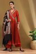 Rust Embroidered Angrakha Festive Anarkali Suit Set image number 11