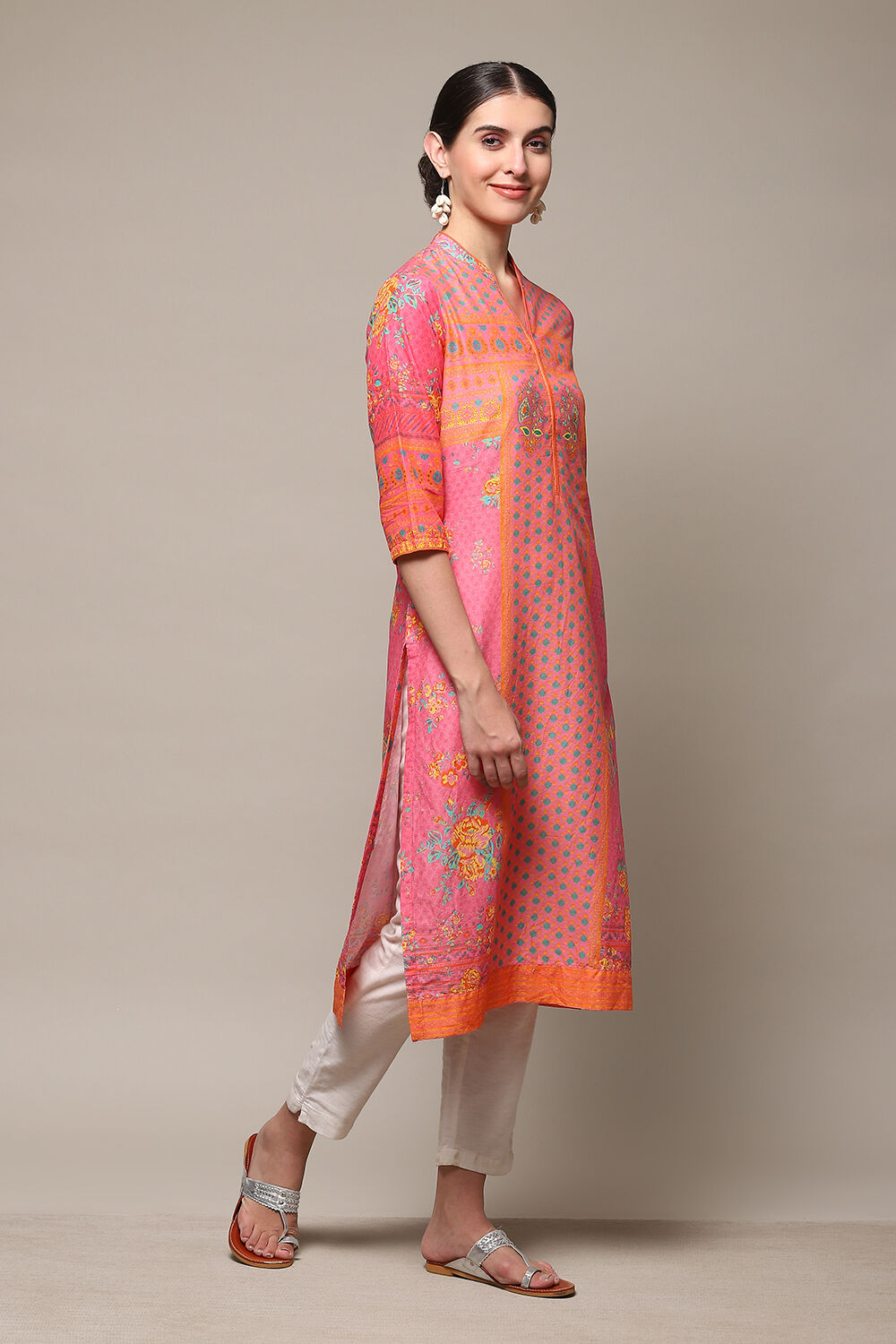Green Cotton Straight Printed Kurta image number 3
