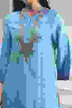 Turquoise Printed Straight Suit Set image number 1