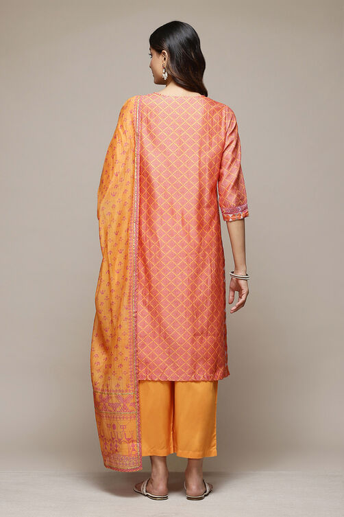 Orange Cotton Blend Straight Kurta Palazzo Suit Set image number 4