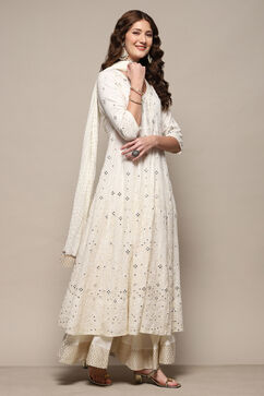 Off White Cotton Anarkali Lehenga Set image number 6