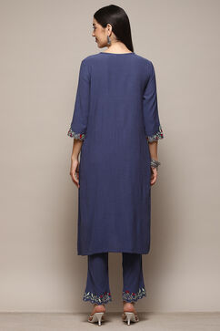 Blue Poly Viscose Straight Suit Set image number 4