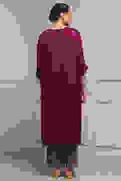 Purple Satin Solid Kaftan-Style Kurta Set image number 4