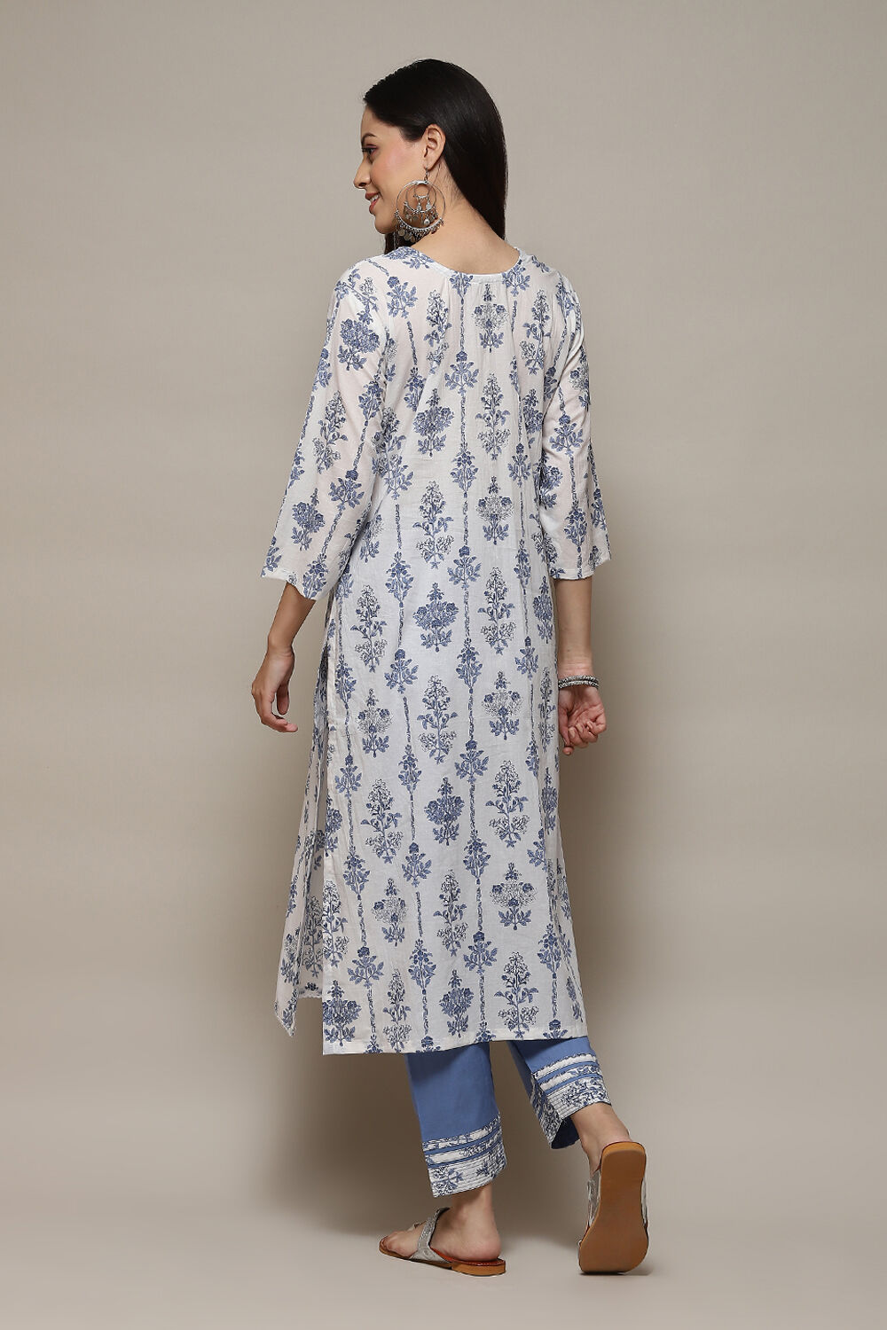 Blue Cotton Schiffly Unstitched Suit Set image number 5