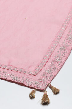 Pink Cotton Silk A-Line Kurta Narrow Palazzo Suit Set image number 3