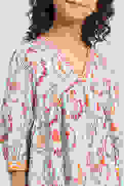 Sky Blue Cotton Floral Gathered Kurta Set image number 1