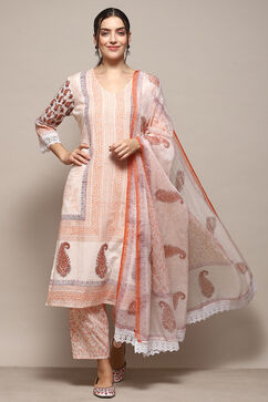 Pink Cotton Machine Embroidered Unstitched Suit Set image number 1