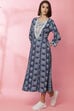 Blue Rayon Flared Lace Printed Dress image number 4