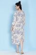 Cream Cotton Flax A-line Printed Kurta Dress image number 5